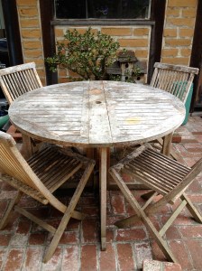 Found at a Carmel yard sale, solid teak table & 4 chairs...$65. What a find!